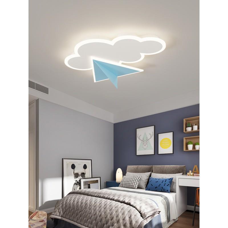 儿童房灯现代简约白云朵灯北欧男孩女孩卡通创意纸飞机卧室吸顶灯