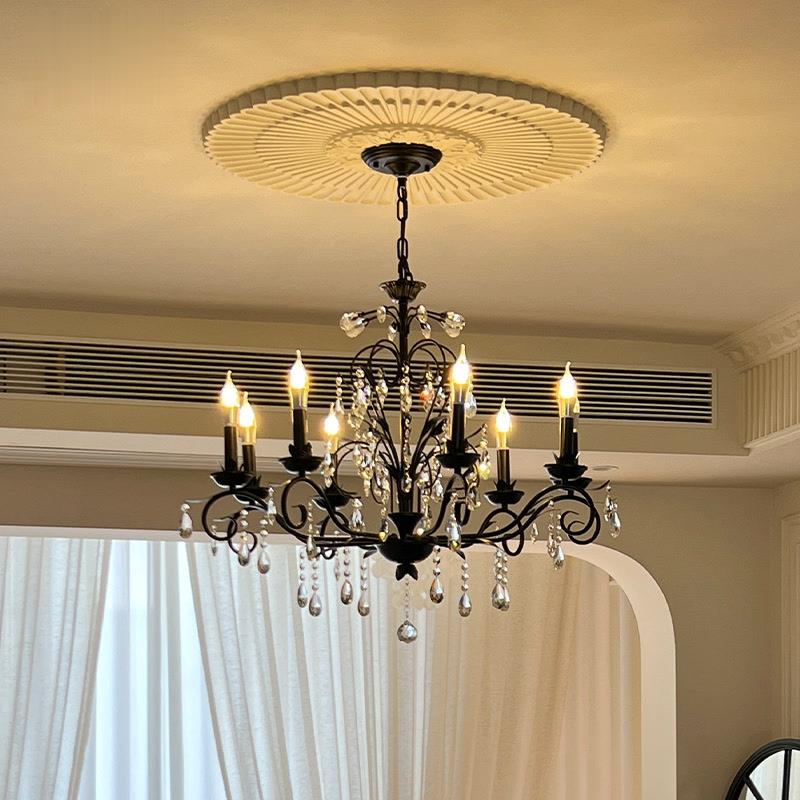 法式黑色水晶吊灯美式简约复古乡村客厅大气装饰高级感卧室房间灯