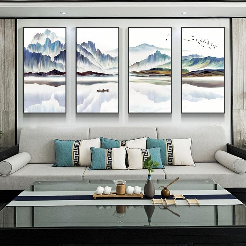 意境江山新中式装饰画山水画客厅装饰画水墨画壁画四条屏挂画墙画