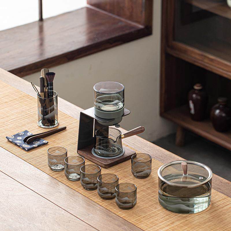 高硼硅玻璃远山江山自动茶具套装懒人泡茶神器出水茶水分离家用