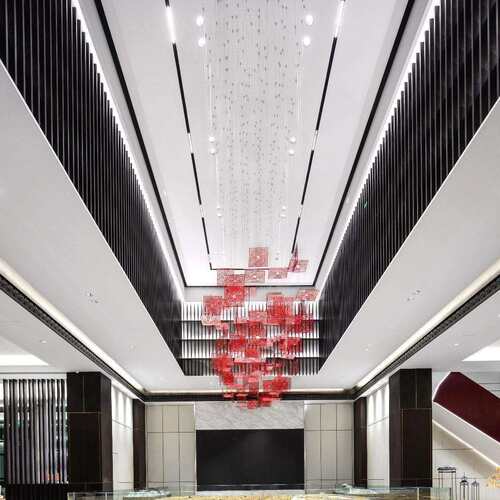 红色亚克力片现代中式客厅中庭酒店大堂大厅工程工程非标高端