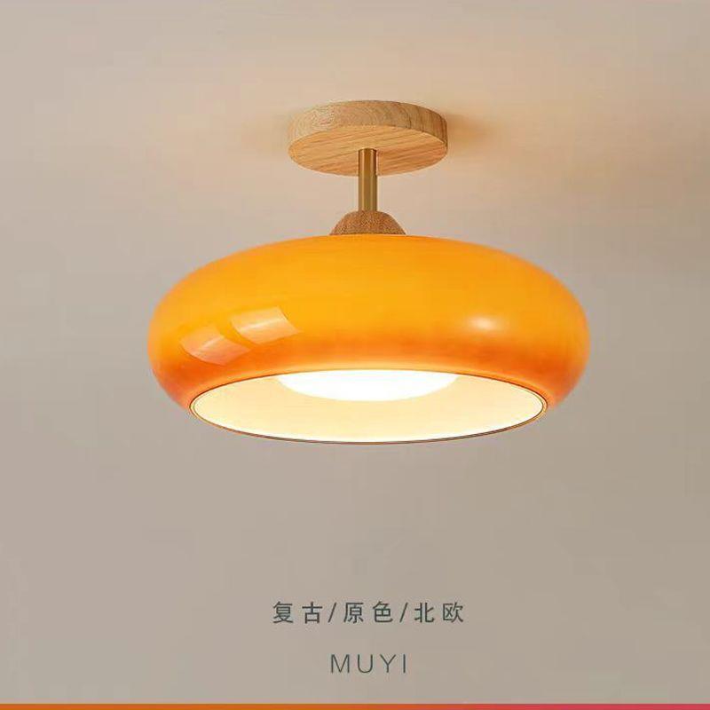 中古玄关入户过道灯原木奶油柿子吸顶灯复古日式阳台衣帽间卧室灯