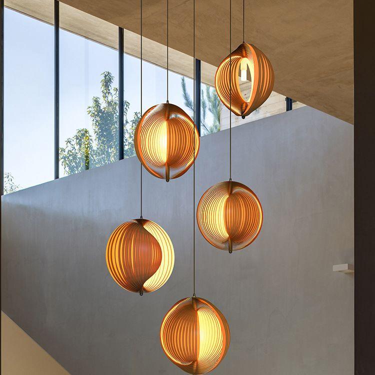 loft吊灯日式挑空别墅公寓客厅餐厅原木设计师艺术复式楼梯长吊灯