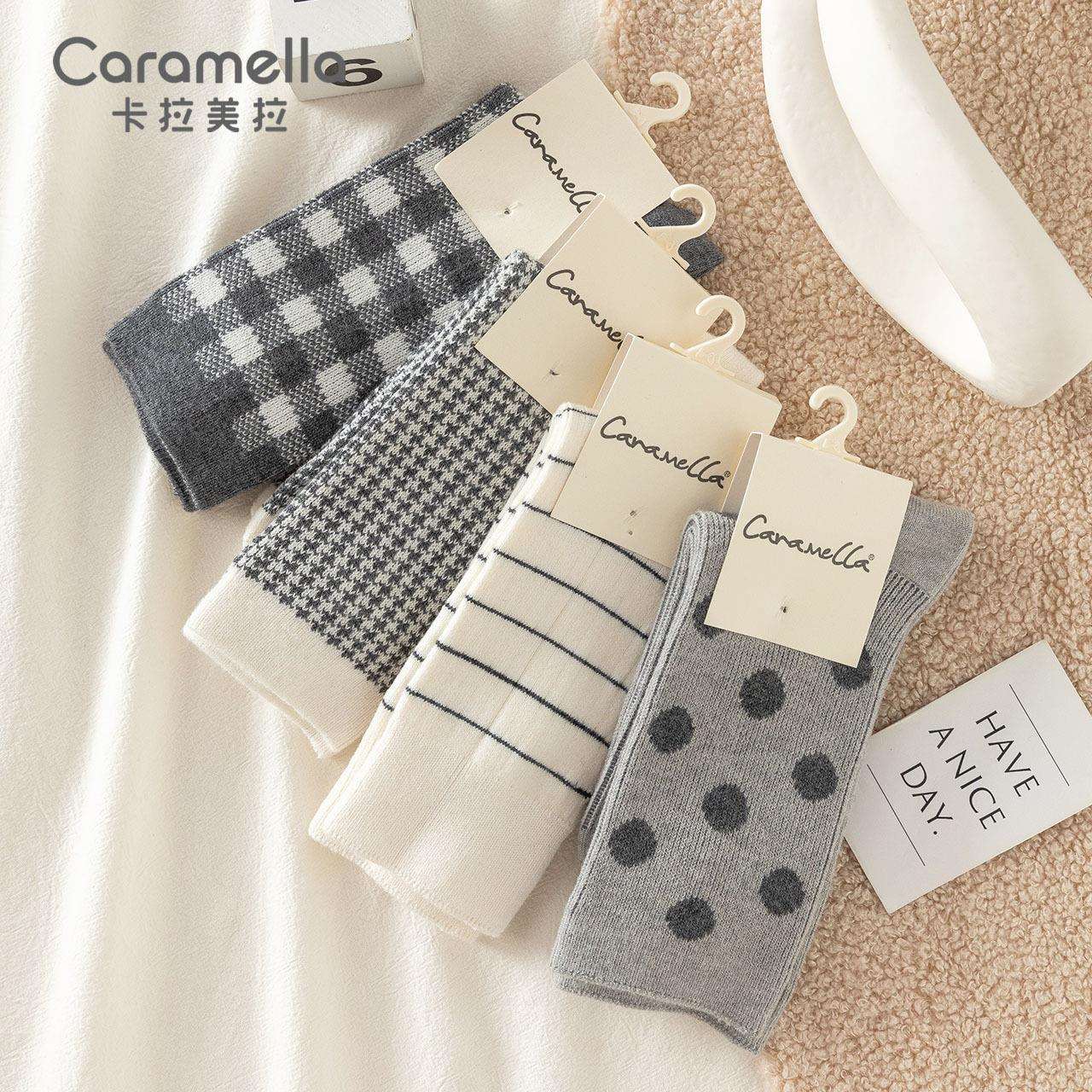 caramella秋冬新款羊毛袜女袜女士中筒袜袜子女款袜12双装长