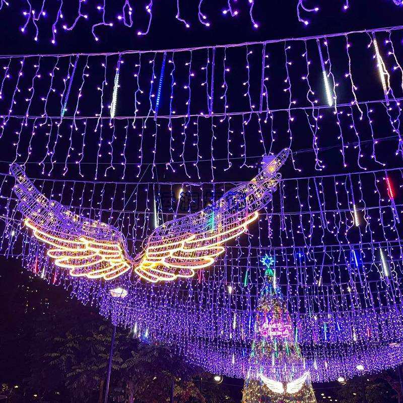 LED天使翅膀过街装饰节日亮化圣诞横幅隧道街道窗帘跨街流星灯