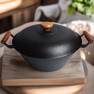 江油宏江龟纹铁锅中式生铁炖锅无涂层明火用耐高温老式铸铁汤锅