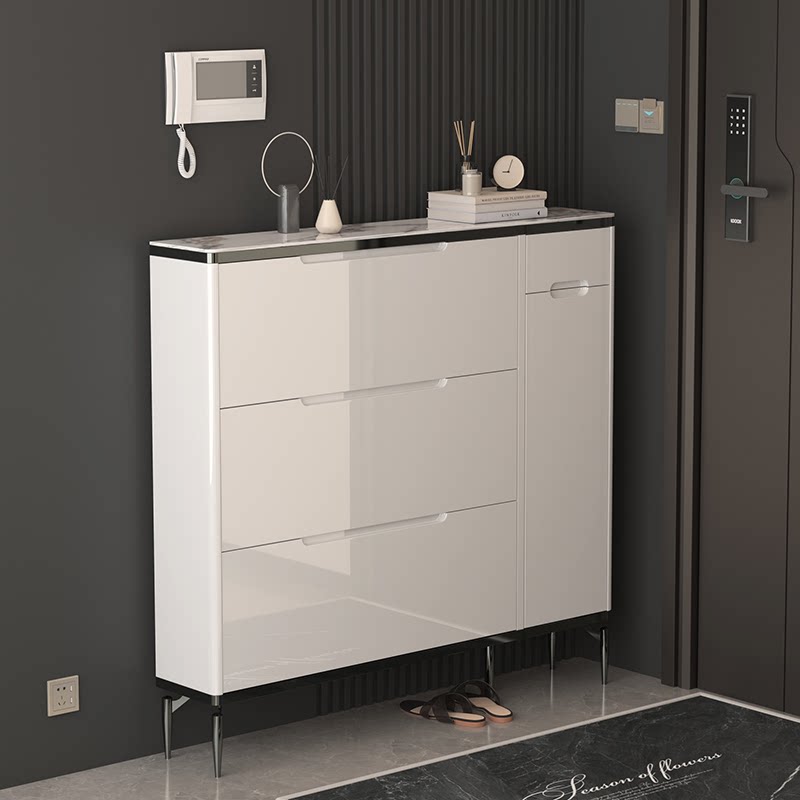 实木生态板钢琴烤漆超薄翻斗岩板鞋柜家用门口轻奢风简约现代鞋柜