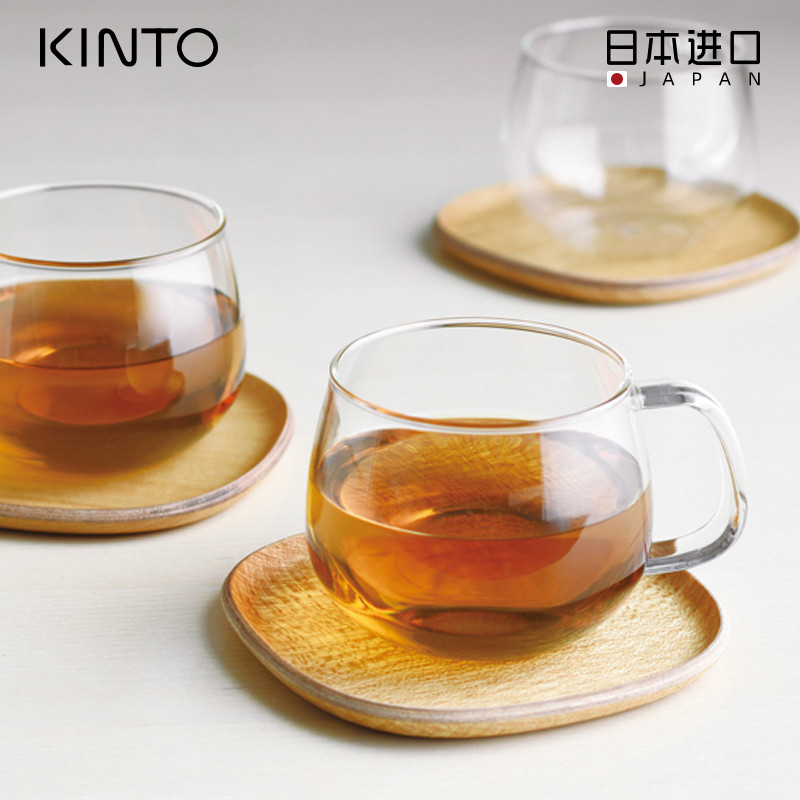 日本进口KINTO带把手玻璃杯耐热茶杯咖啡杯透明杯碟套装花茶水杯