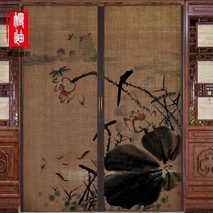 家用茶室客厅装 印花竹移门推拉门折叠门竹门帘隔断复古禅意中式 饰
