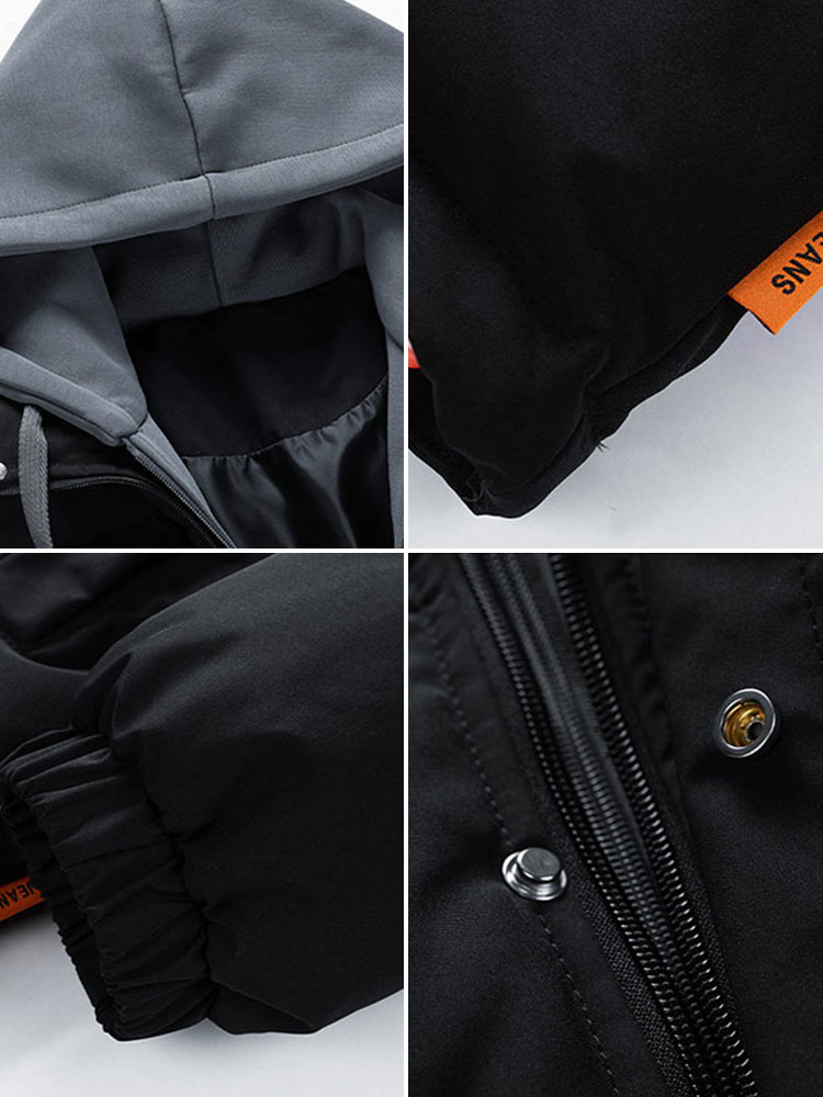 HM 겨울 가짜 투피스 코튼 재킷 남성의 새로운 트렌디 브랜드 따뜻하고 두꺼운 코튼 재킷 후드 루즈한 겨울 코트 플러스 벨벳