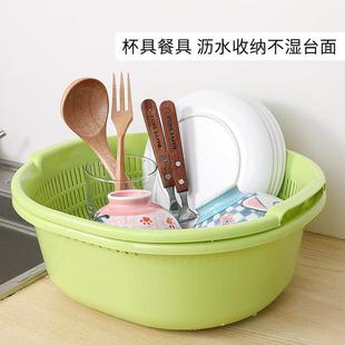 日本洗菜篮双层加厚塑料沥水篮淘米篮厨房家用大号果蔬清洗篮套装