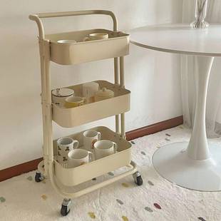 奶油风落物地小推车零食置具架化架妆品玩储物多层收纳家用可移动