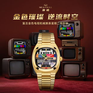 海鸥手表男女士情侣款复古电视机表盘多功能自动机械腕表1051AL