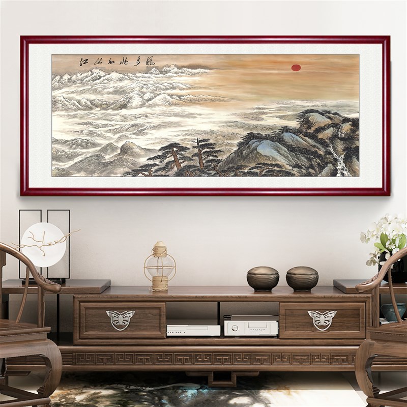 极速关山月江山如此多娇国画山z水画办公室客厅挂画大气风水招财
