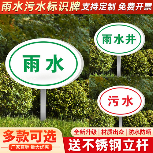 雨水污水废弃排放口标识标牌户外不锈钢插地牌子管道标志牌排放口收集池化粪池箭头指示牌工业废水标牌定制