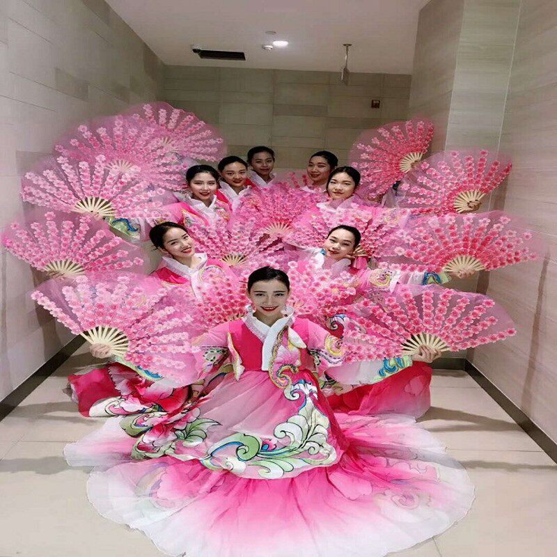速发扇子舞蹈扇桃花扇双广舞晶纱花瓣扇面场舞跳舞扇子秧歌扇跳水