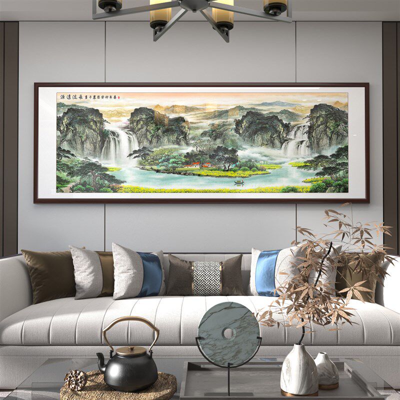 速发江山富水旭日图办公室字画装饰风景山水客厅挂画国画沙发背景