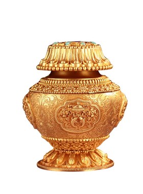 现货速发慧宝吉祥八吉祥浮雕纯铜宝石中号宝瓶家用桌面摆件饰品如