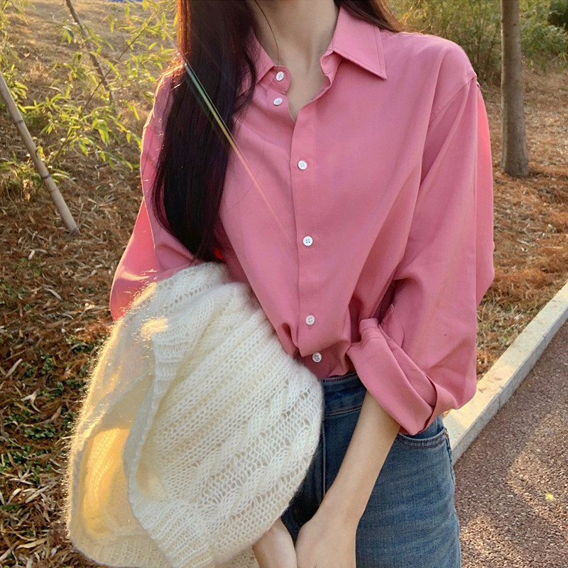 速发法式粉色长袖外套晒衬衣吊带外搭防春开衫别致上衣