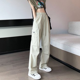 速发杏色速干工装裤夏薄款高腰爵士舞套运休闲爬山冲动装锋裤子