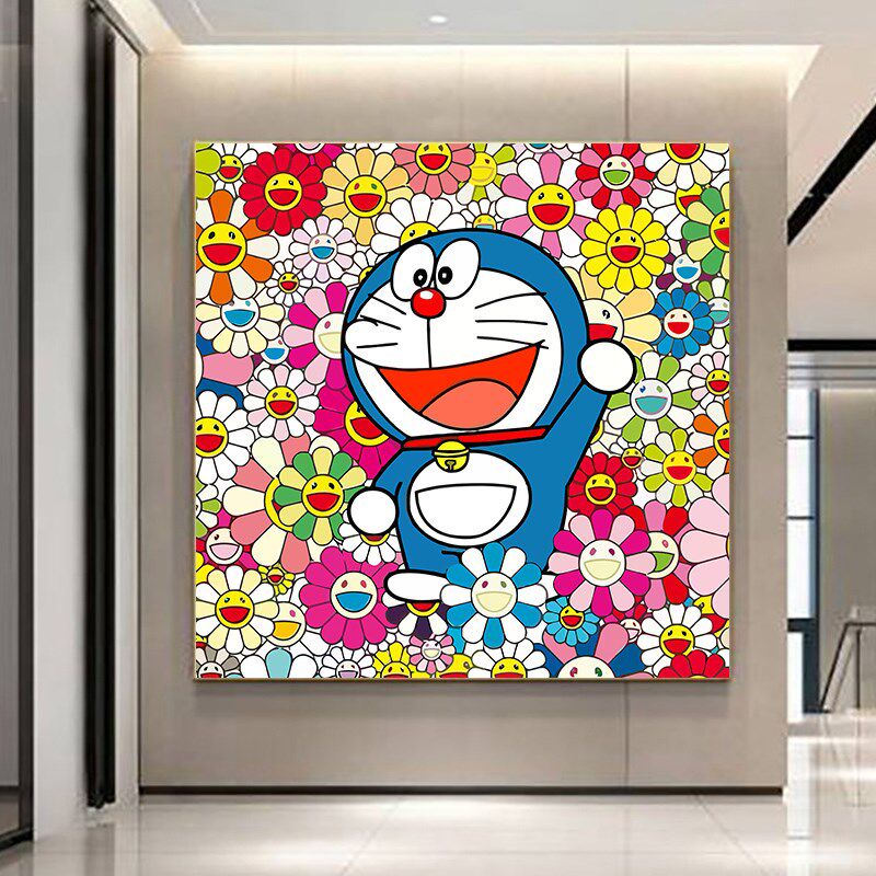速发村上隆太花数字油画手工填色丙烯油彩画 大熊全家福