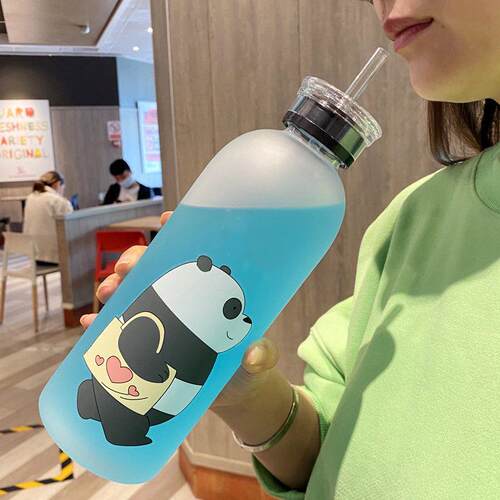 现货1000ml Cute Bear Plastic Water Bottle Le-proTof Large Ca