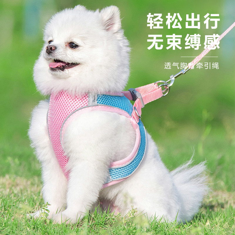速发背心式透气胸背带中绳型犬遛狗小泰迪比熊幼犬小狗链子