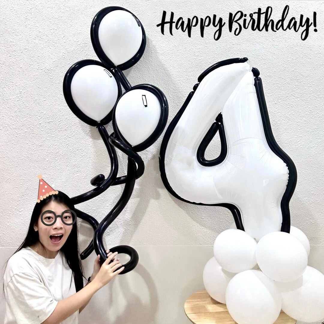 速发漫画风黑照数字气球装童周岁生日派对儿饰品场景布置拍白道具