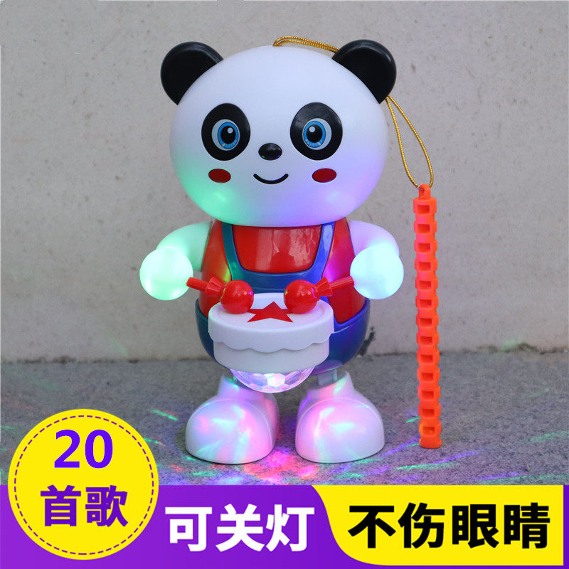 现货速发中秋灯笼儿童手提发光音乐投影电动跳舞大熊猫花灯男孩节