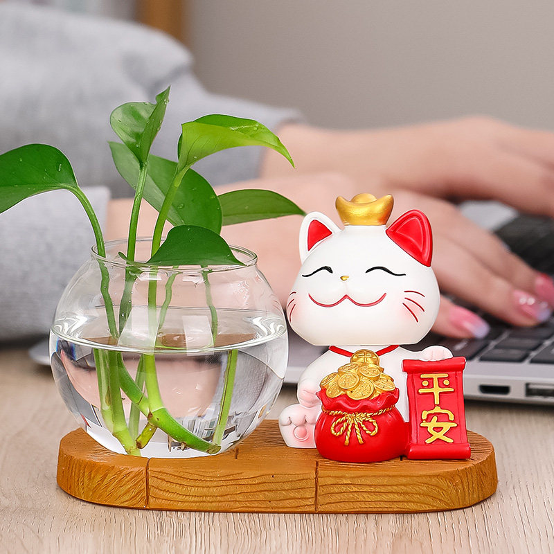 速发创意招财猫家居客厅摆件办公室桌面工位装礼新中式送礼开业小