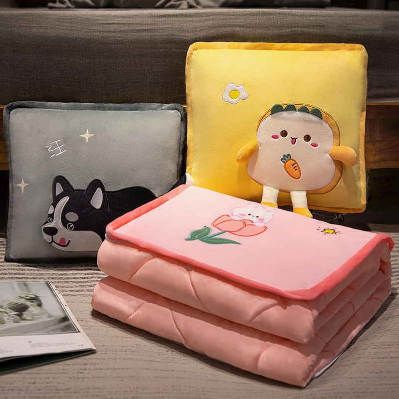 速发抱枕被调两用午休靠枕办公室午睡枕头车载用珊子空瑚绒毯子二