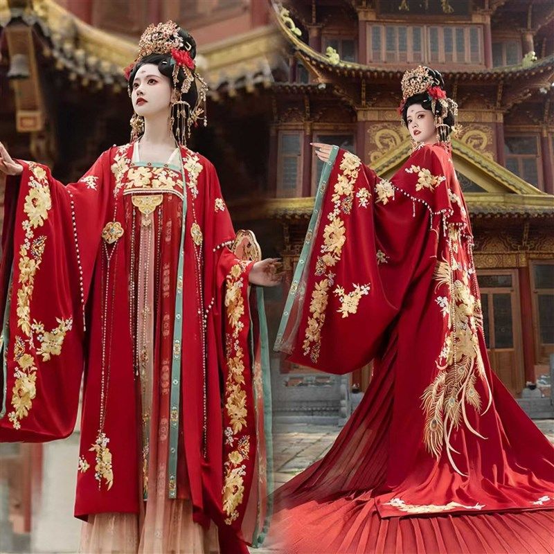 现货速发汉服婚服全套租借重工大袖款唐制中式婚礼新娘凤冠霞帔租