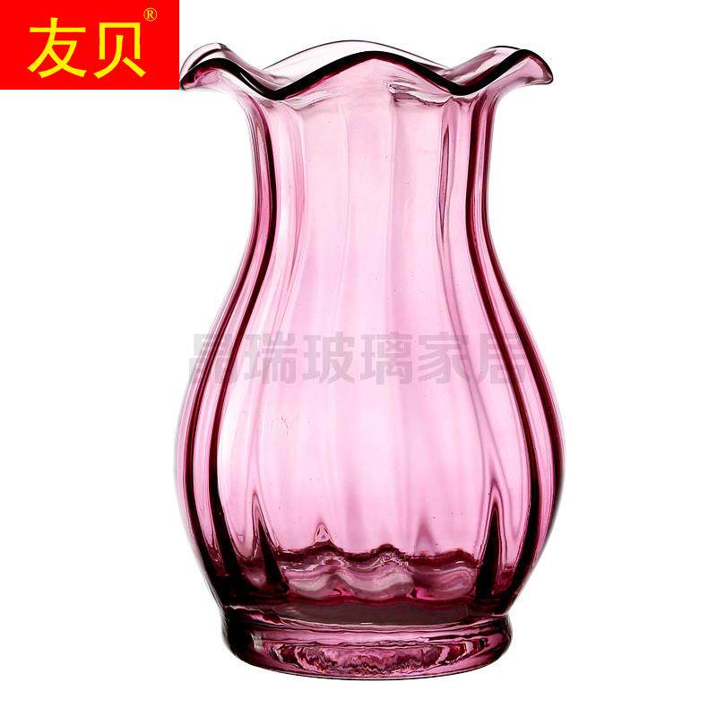现货速发欧式简约荷叶边彩色玻璃花瓶客厅水培透明插花瓶大号波浪