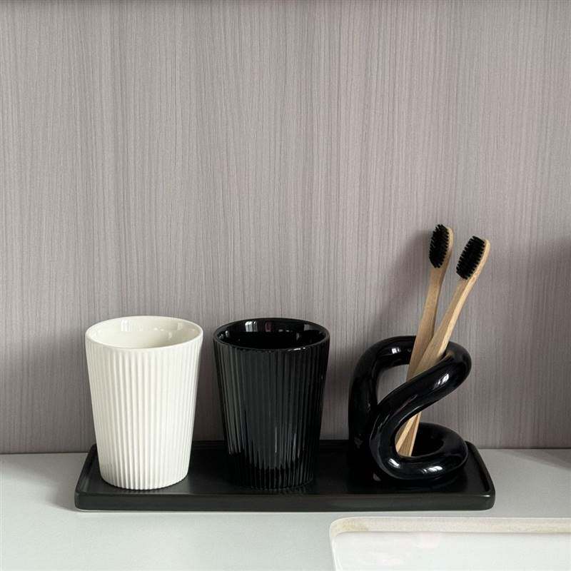 速发酒店民宿家用陶瓷洗漱口杯简约黑白ins韩版情侣牙刷杯牙缸套
