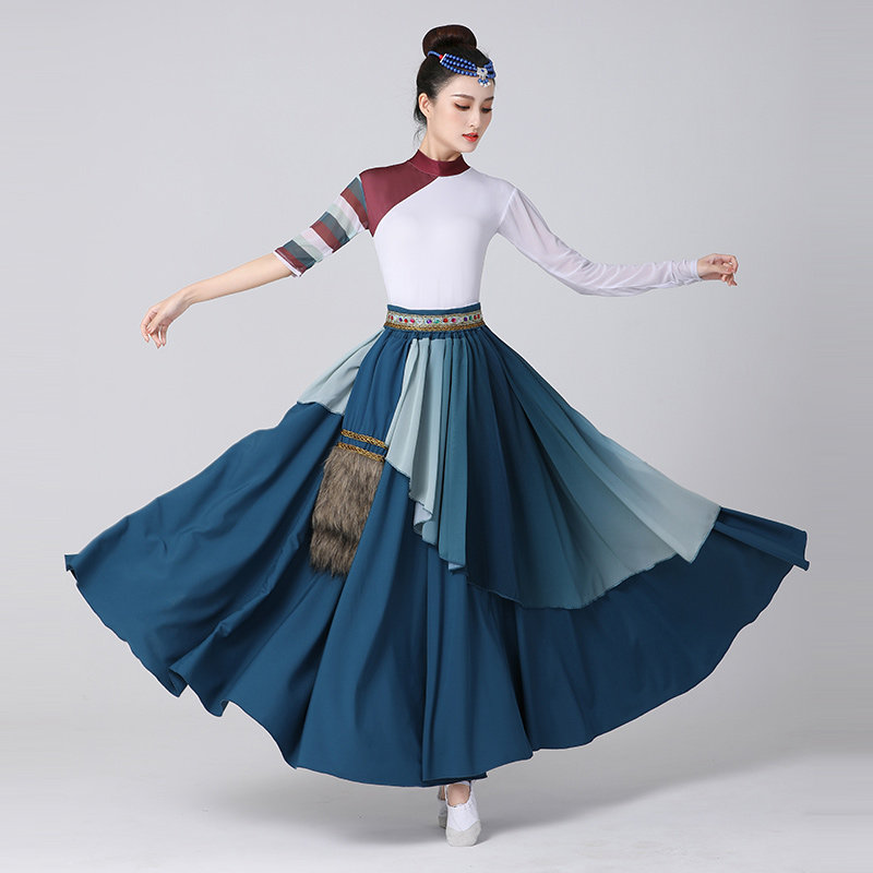 现货速发新款藏族舞蹈艺考卓玛演出服装大摆裙半身裙上衣套装广场