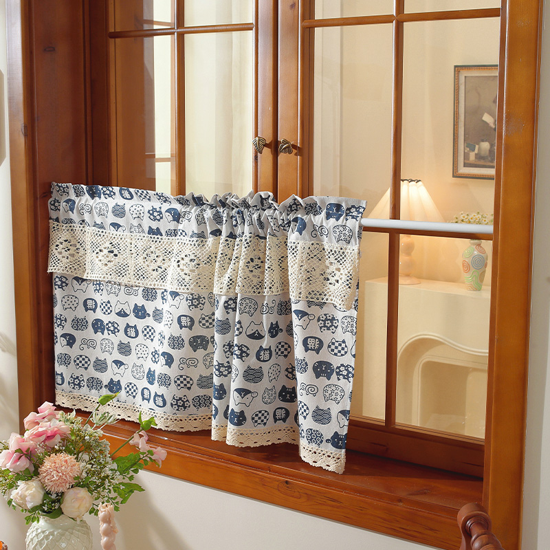 日式门帘棉麻家用过道短帘隔断帘免打孔撑杆布帘厨房厨房帘遮挡帘