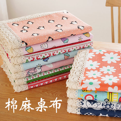 ins桌布布艺棉麻格子卡通书桌垫家用防尘盖巾长方形茶几布餐桌垫