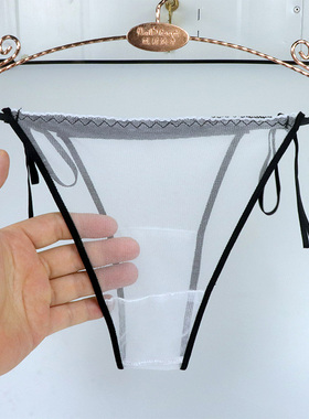 高弹力舒适全透明网纱透气性感可爱系带内裤薄款蕾丝丁字裤三角裤