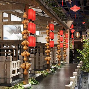 天然真葫芦挂件五福临门院门麻绳编织福禄工艺品玄关墙上装饰壁挂