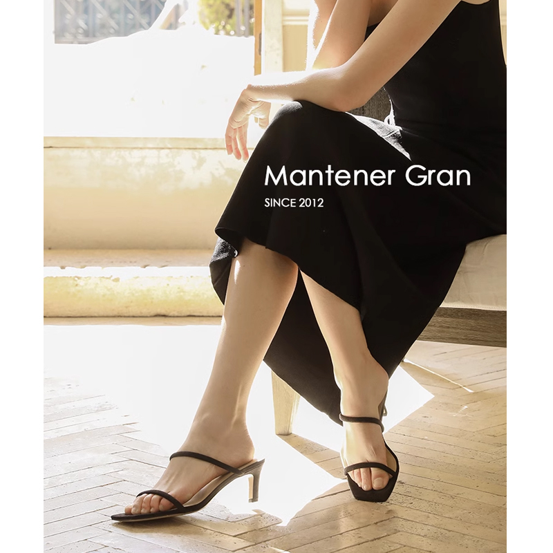 Mantener Gran法式高跟凉鞋女凉拖细跟方头一字带拖鞋外穿 MG女鞋