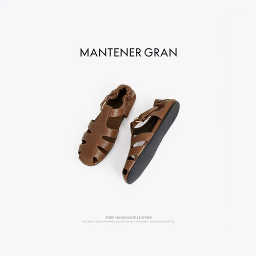 Mantener Gran罗马包头凉鞋猪笼鞋夏季平底超软小羊皮女鞋 MG女鞋