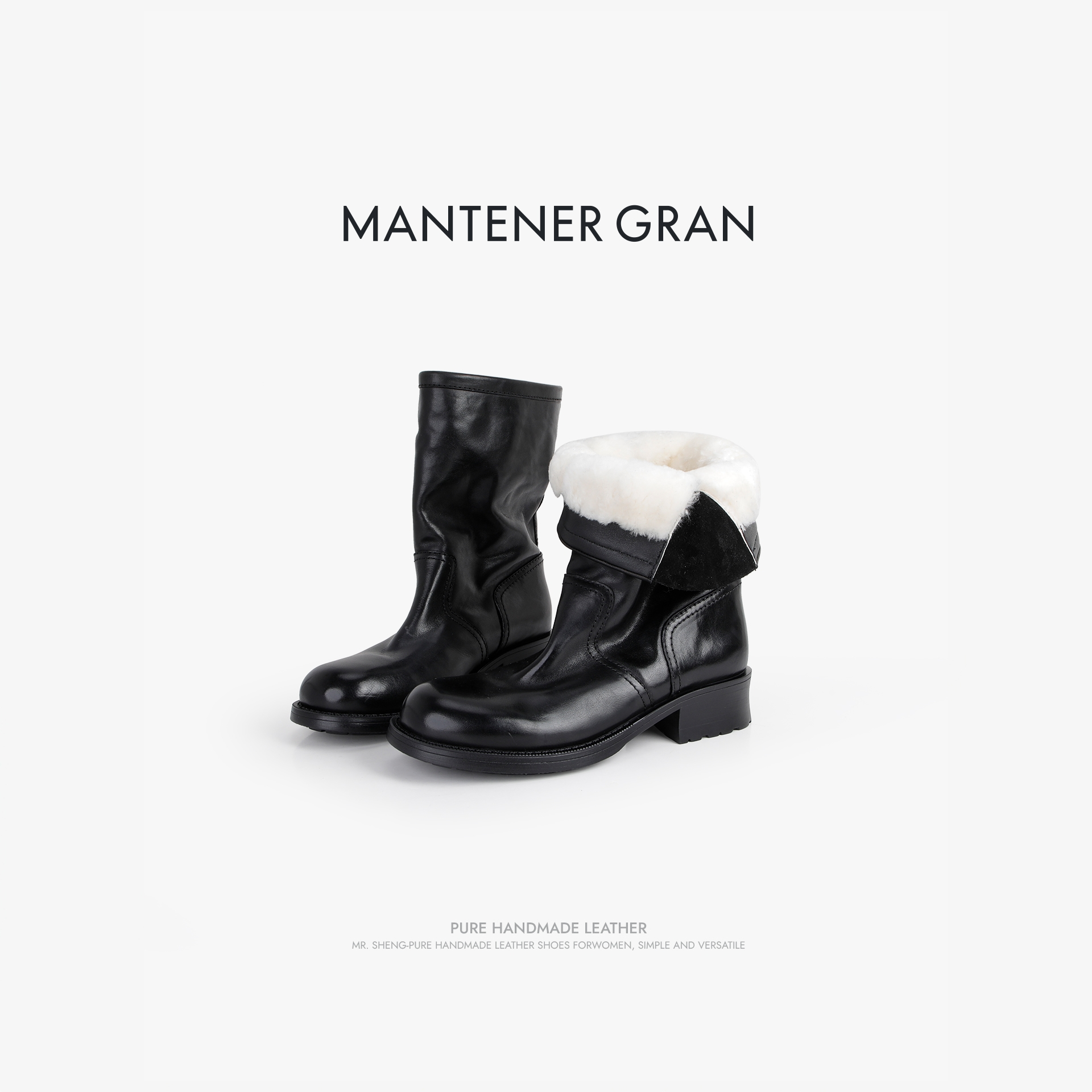 MantenerGran厚底真皮靴子中筒靴女加绒加厚马丁靴保暖棉靴MG女鞋,女鞋,时装靴,淘宝优惠券,粉丝福利购,淘宝优惠卷