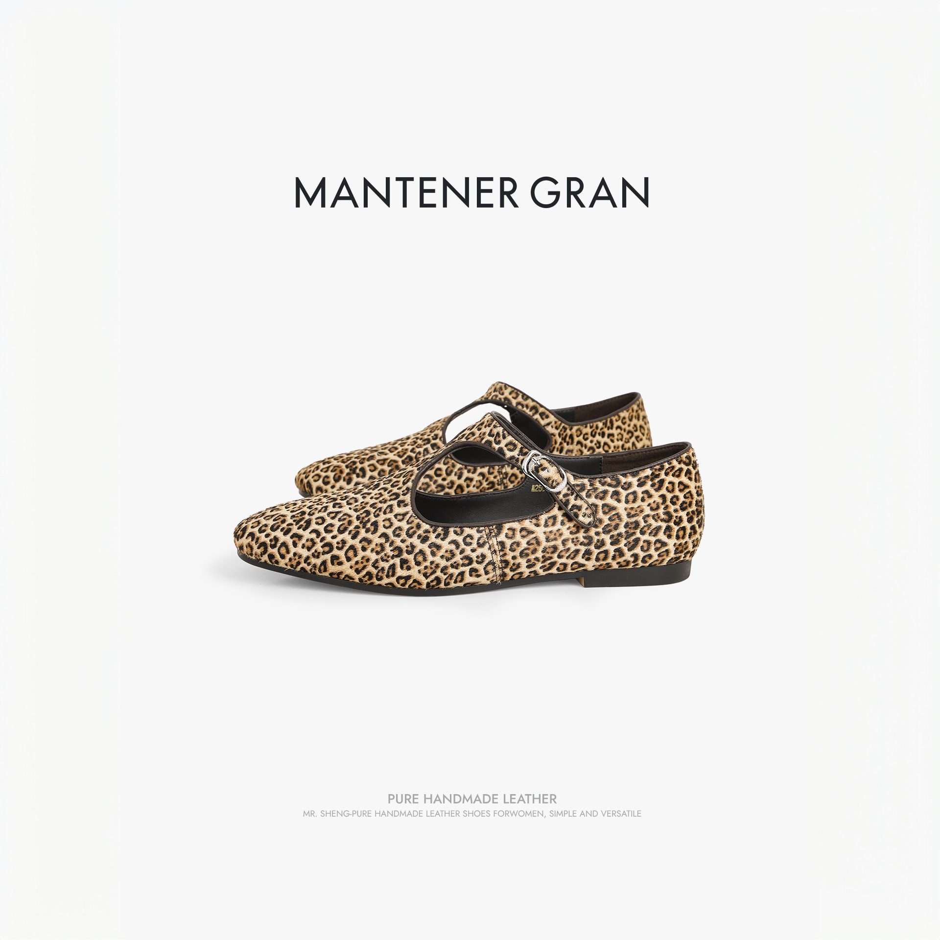 MantenerGran豹纹方头玛丽珍鞋女2025新款真皮浅口单鞋百搭MG女鞋
