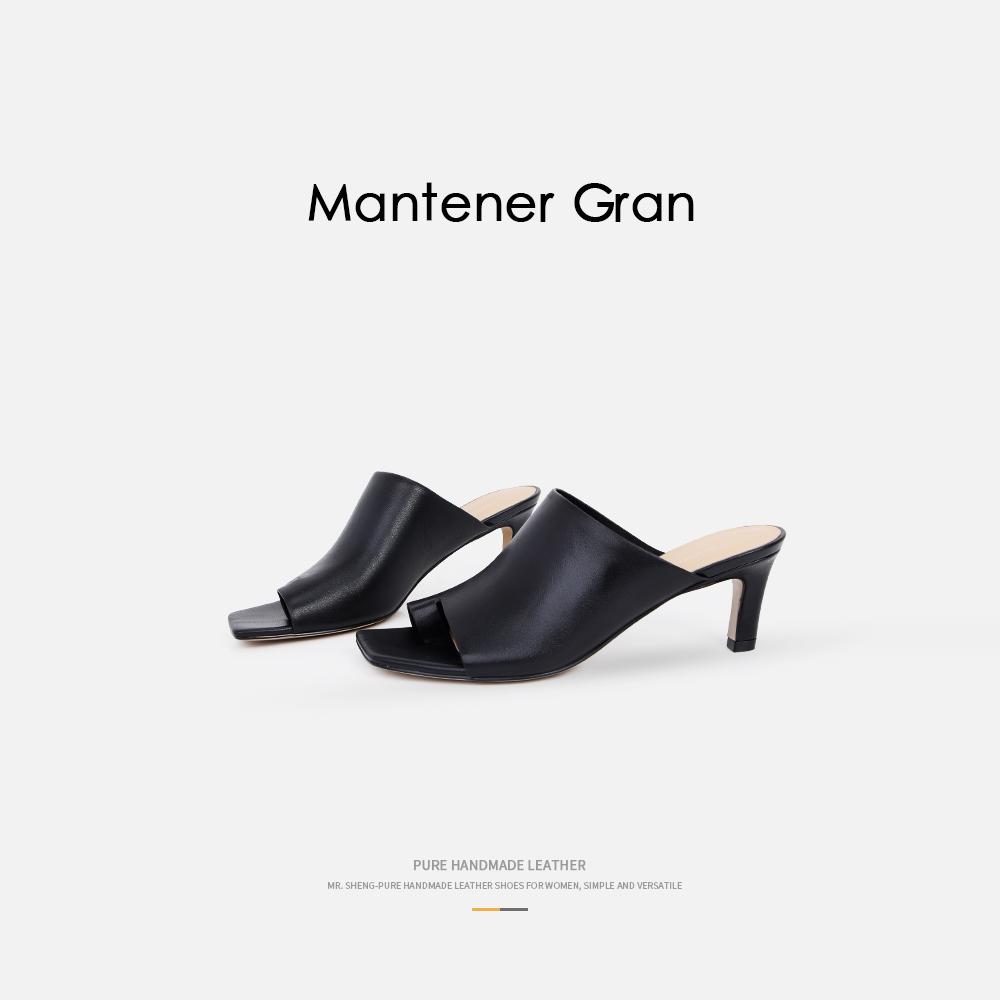 Mantener Gran细跟高跟拖鞋外穿凉拖鞋女设计感小众一字拖 MG女鞋