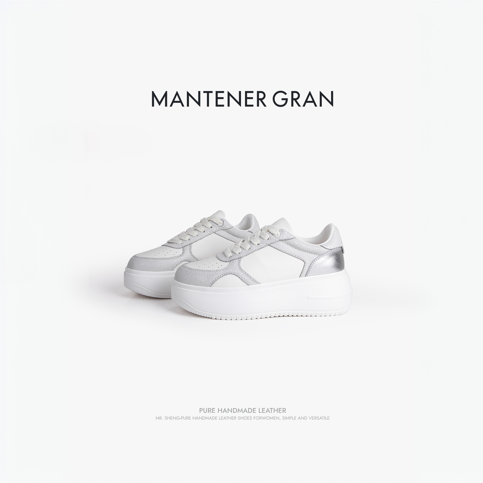 MantenerGran6.5CM厚底小白鞋女百搭增高真皮休闲鞋小个子 MG女鞋
