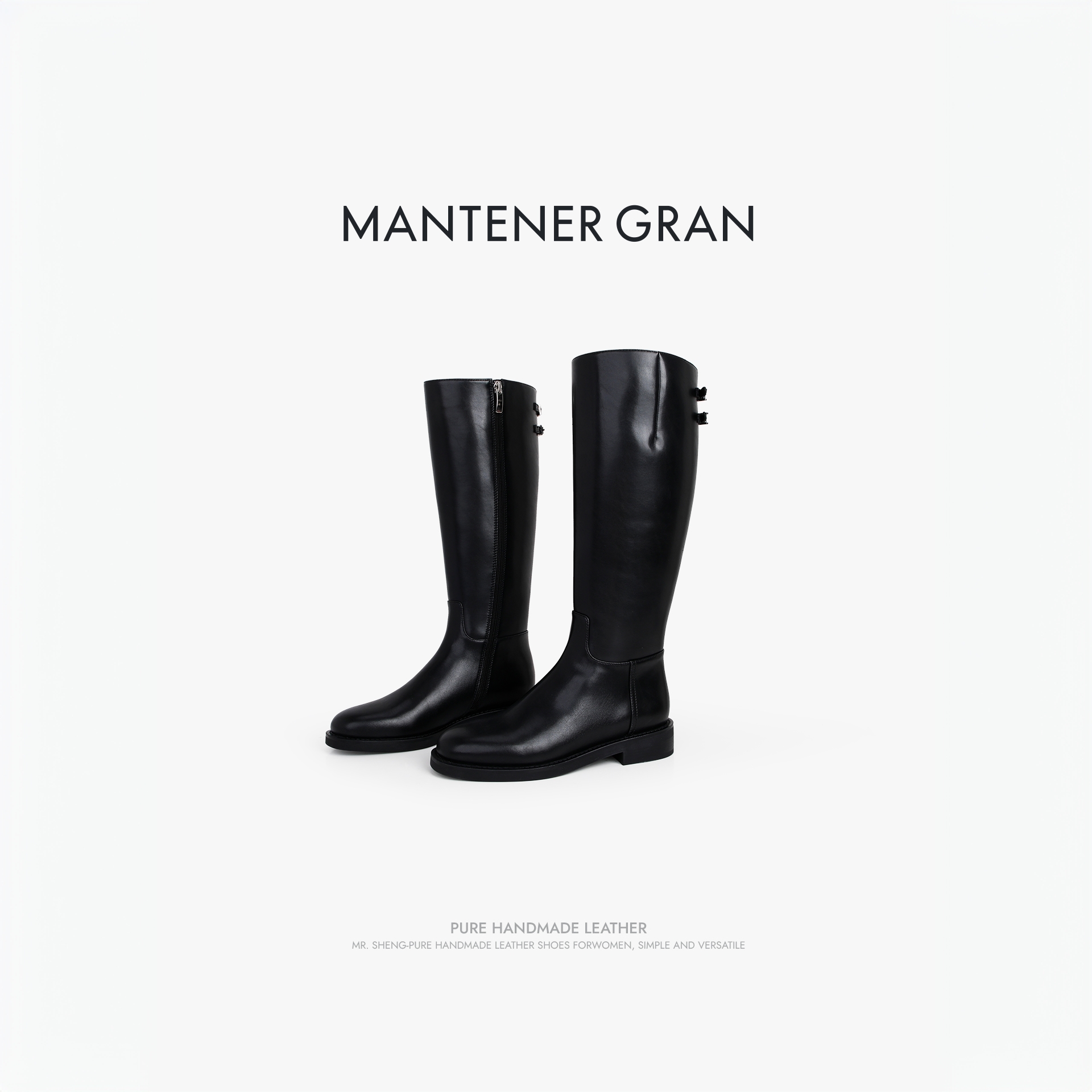 MantenerGran牛皮高筒靴子女长筒靴真皮黑色2025年新骑士靴MG女鞋