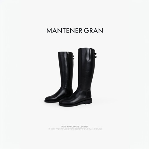 MantenerGran牛皮高筒靴子女长筒靴真皮黑色2026年新骑士靴MG女鞋