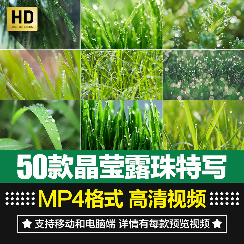 高清自然小清新露珠小草叶子挂着晶莹剔透水珠水滴特写短视频素材