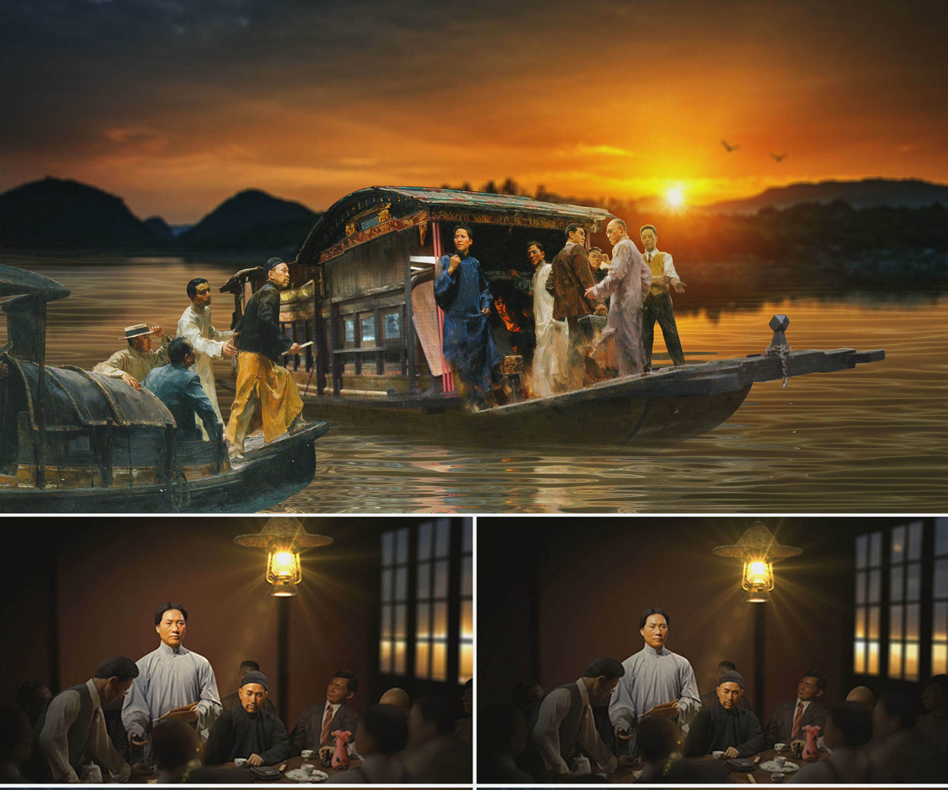 嘉兴南湖红船中共一大会址红色革命起义历史视频素材 舞台背景