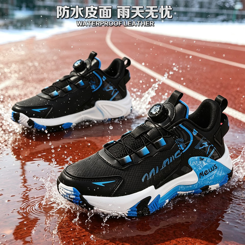 官方旗舰店男童皮面加绒运动篮鞋